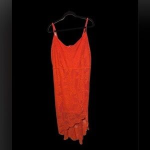 Forever 21 Coral Red lace spaghetti strap slitted dress sz 3X
